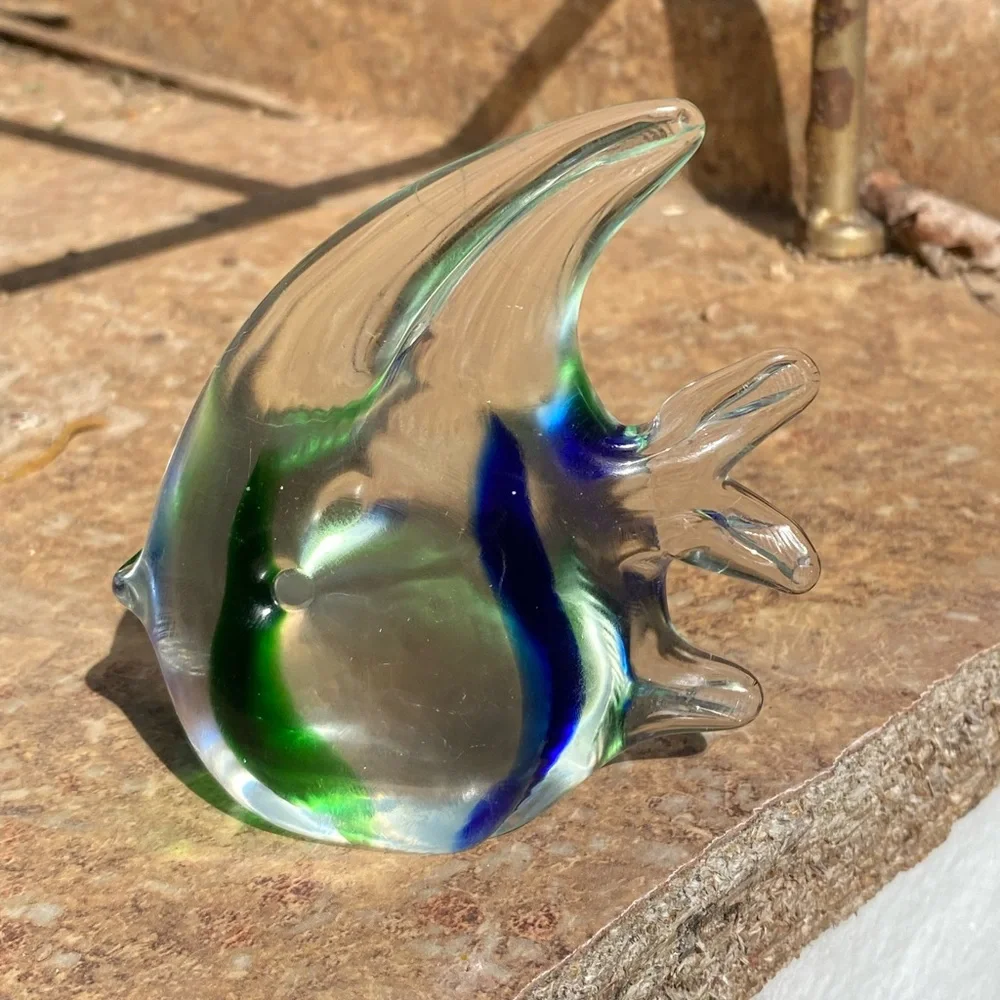 Glass Fish Figurine - Green and Blue Paperweight Angel fish 🐠